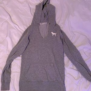 v neck hooded pink brand sweatshirt